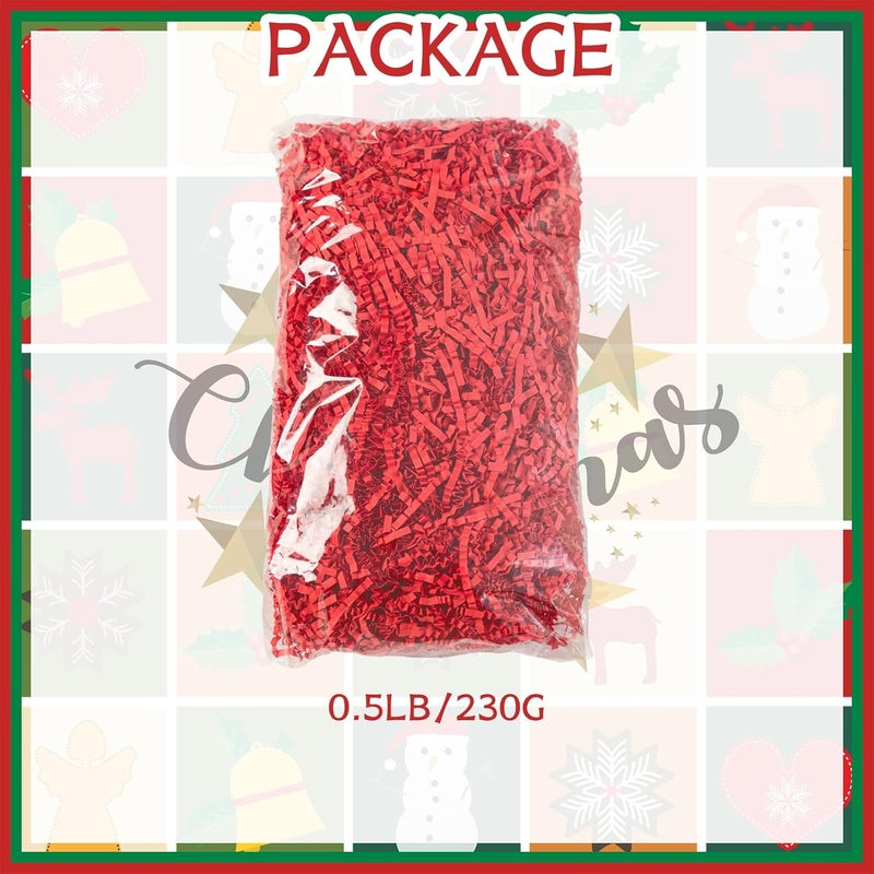 Gloreyan 1/2LB Crinkle Cut Paper Shred, Red Raffia Paper Sherd Filler Grass for Christmas Valentine's Day Easter Gift Wrapping Basket Filling Birthdays Weddings Party Supply - Image 2
